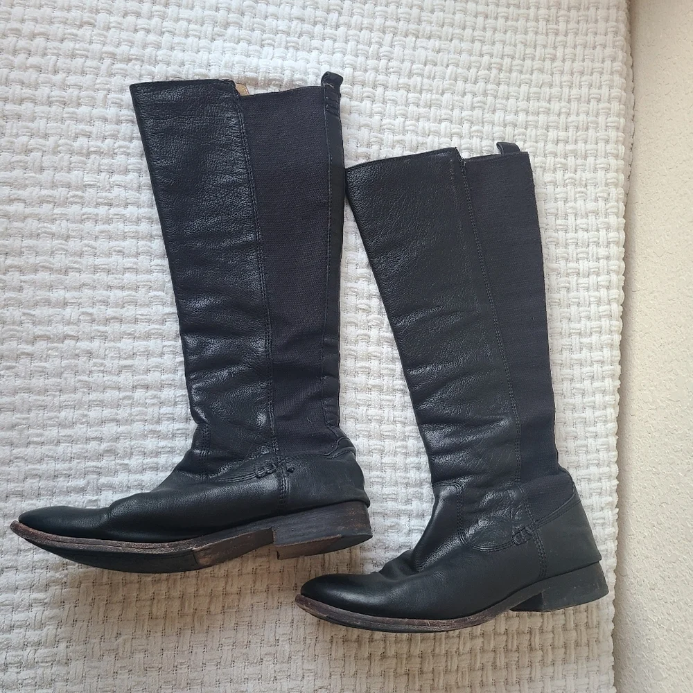 FRYE Black Leather Knee-High Boots Women's Size 6.5